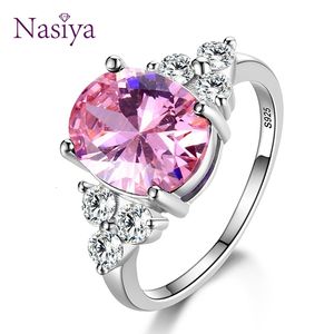 Alianças de casamento joias femininas anéis de prata esterlina 925 branco rosa azul claro champanhe zircão anel de casamento oval 230808