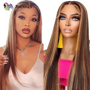 Lace Wigs Straight Highlight Wig Honey Blond Ombre Front For Women Human Hair Preplucked Brazilian 230807