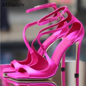 Band 668 Narrow Women's Cross-Tied Sexy Ladies Peep Toe High Heels Stiletto Sandals Rose Silk Slingback Summer Women Pumps 230807 437