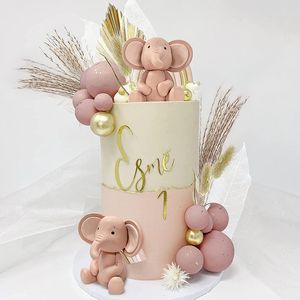 Andra evenemangsfestleveranser Pink Blue Baby Elephant Cake Topper Set Ball Decorations för första födelsedagsdower Dekorationsverktyg 230808