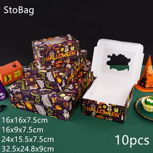 Other Event Party Supplies StoBag 10pcs Halloween Cake Packaging Dessert Box Gift Transparent Snack Bread Kids Outdoor Witch Festival Scary 230808