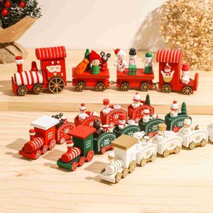 Drewniany/plastikowy pociąg świąteczny Wesołych Świąt Dekoracja dla domu 2023 Prezenty Xmas Noel Natal Navidad Nowy Rok 2024 L230620