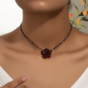 Pendanthalsband elegant glas pärlhalsband med blommig design unika uttalande bitar justera 97QE