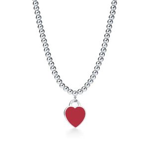 Collana Tiffanyany Gioielli con ciondolo Collane con perline in argento sterling 925 per donna Perlina tonda con collana di design a forma di cuore smaltato di colore rosa blu rosso nero