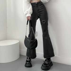 Męskie dżinsy dla kobiet Vintage Black Denim Flare Pants Streetwear High talia Szczupła mama spoda harajuku y2k 230807