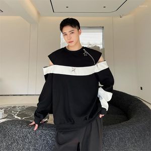 Men's Hoodies SYUHGFA Korean Fashione Men's Off Shoulder Sweatshirt Loose Round Color Contrast Casual Sweatshirts Tops 2023 Spring