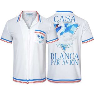 Casablanca High Street Fashion Swan Print luźne koszule z krótkim rękawem dla mężczyzn i kobiet hawajska koszula guzika w górę