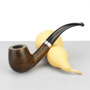 Högkvalitativ rökning Tobaksrörsilverring Böjd rökrörsröktillbehör 9mm filter Ebony Wood Pipe HKD230808