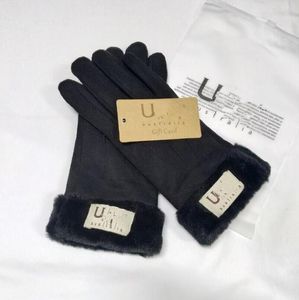 New Brand Design Faux Fur Style UGGlove for Women Winter Outdoor Warm Five Fingers Artificial Leather Gloves Wholesale
