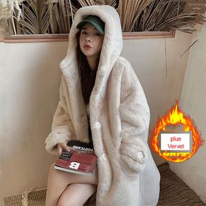 Women's Fur Faux Coat Women 2023 Casual Korean Hoodies Furry Thick Bat Sleeved Warm Long Jacket Loose Winter