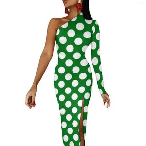 Vestidos casuais Polka Dot Patty's Day Print Vestido longo St Patrick's Holiday Party Maxi Cute Bodycon Side Split Design Clothes