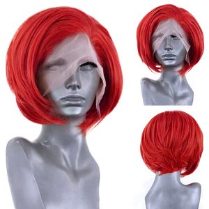 Spetsar peruker Aimeya Red Bob Wig For Women Girls Heat Resistant Syntetic Front Orange Short Daily Use Cosplay Green 230807