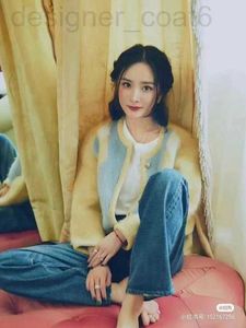 Basic Casual Dresses Designer Sonderpreis Yangmi Xiaoju gleicher Stil CE Cardigan Wolle Mohair gemischter geometrischer farblich passender Mantel KZDW