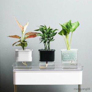 Vasos para plantadores Pote Tanaman Kecil Dek Ganda com Tangki Air Desktop Pot Bunga Terpisah Tanaman Air Pot Kantor Rumah Mandiri R230808