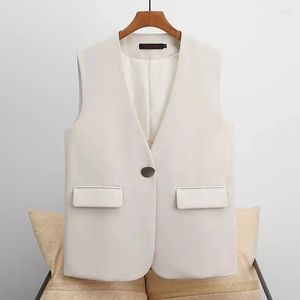 Women's Vests 2023Spring Autumn Korean Short One-Button Suit Waistcoat Jackets Female Loose Sleeveless Woman Tops Outerwear