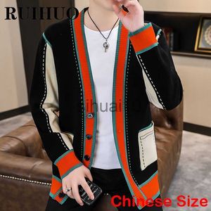 Camisolas Masculinas Patchwork Preto Homens Cardigan Luxo Jumper Camisolas Masculinas Roupas Tamanho Chinês 4XL 2023 Outono Inverno Novidades J230808