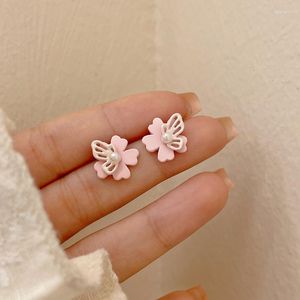 Stud Earrings 2023 S925 Silver Needle Sweet Cherry Blossom Stereoscopic For Women Girls Delicate Butterfly Geometric Jewelry