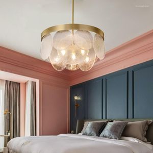 Pendant Lamps Art Fan Post Morden All Copper Light Luxury Ceiling Lamp Original Glass Crystal Flower Living Room Dining Bed