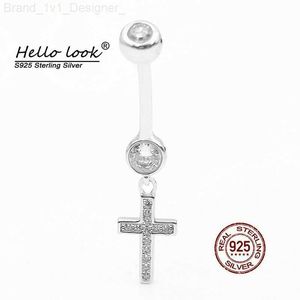 Hellolook New Cross Pendant Belly Botton Ring 925スターリングシルバーネーブルピアス