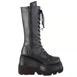 Boots Winter Boot Platform Shoes Booties Rain Combat Militär kort läder svart rock punk goth lolita clearance erbjuder 230807