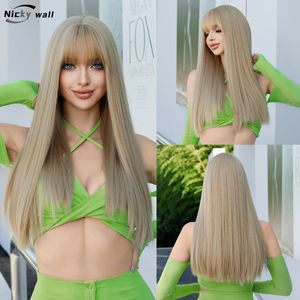 Synthetic Wigs Sexy Blonde Wig with Bangs Long Straight Ash for Women Heat Resistant Daily Party Cosplay Fake Hair 230807