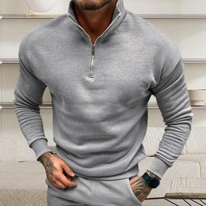 Erkek Hoodies Sıradan Sweatshirt Zip Yarı açık yaka kazığı şık kış kazak sıcak standı yaka ince uyum için yumuşak