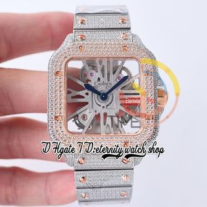 SF TWF00587 Swiss Ronda 4S20 Quartz Mens Watch Fully Iced Out Diamonds Rose Gold Bezel Roman Markers Skeleton Dial Steel Diamond Bracelet 2023 Super Edition Watches