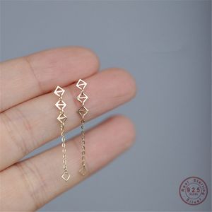 Stud 925 Sterling Silver European Simple Geometric Long Tassel Earrings for Women 14k Gold Plating Light Luxury Jewelry Gift 230807