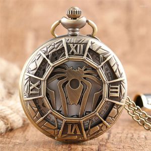 Relógios de bolso Steampunk Hollow Out Spider Animal Cover Relógio Quartzo Analógico Retrô Masculino Colar Longo Corrente Reloj De Bolsillo Presente