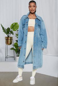 Kvinnors dike rockar mode extra lång höst vinter himmel blå denim jackor för kvinnor kappa fall lossa cardigan jeans cape veste femme