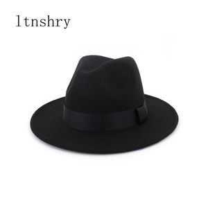 Wide Brim Hats Bucket Vintage Fedora Men Wool Top Hat Witner Autumn for Woman Chapeau Black Church Bowler Ladies womens Jazz 230808