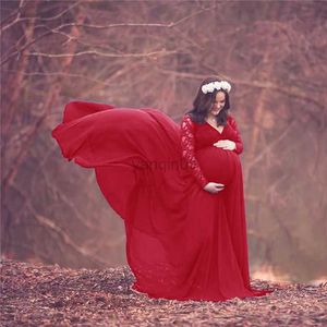 Maternity Dresses New Lace Chiffon Maternity Photography Dress Long Sleeve Sexy Pregnancy Dress Elegance Pregnant Women Maxi Gown For Photo Shoot HKD230808