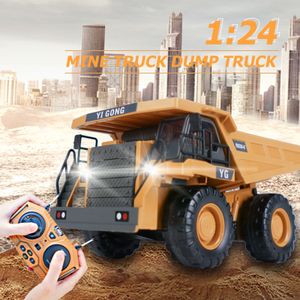 Electricrc Car RC Dump Truck Vehicle Toys for Children Xmas Födelsedagspresenter Gul färg Transportör Engineering Model Beach 230807