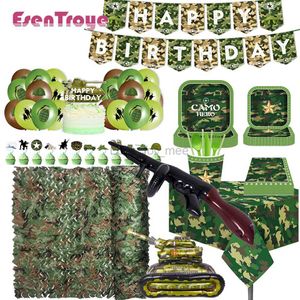 Kamouflagefödelsedagsdekorationer Camo Net Large Tank Plane Foil Balloons Parachute Boys Kids Military Army Party Hunting Favors HKD230808