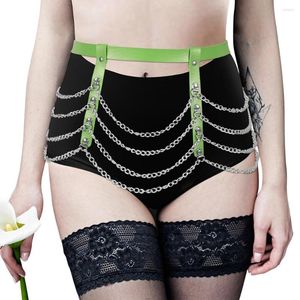 Cintos Couro Punk Goth Arnês Moda Roupa íntima Feminina Sexy Lingerie Liga Meia Cinto Vestuário Exótico Corrente de Metal Acessórios