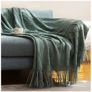 毛布inya豪華なニット毛布を投げるフリンジフリンジ温かい柔らかい重み付き毛布フリースフリース格子縞のニット農家のための毛布を投げる230808