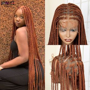 Perucas Rendas Trançadas para Mulheres Negras Sintético Transparente Completo Sem Nó Cornrow Box Trançado 36 Polegadas Front Crochet Wig 230807