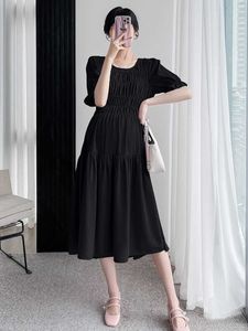 Abiti premaman stile coreano lungo allentato estate donne incinte vestito elastico a vita alta maternità abito pieghettato nero abito da sera in chiffon formale HKD230808