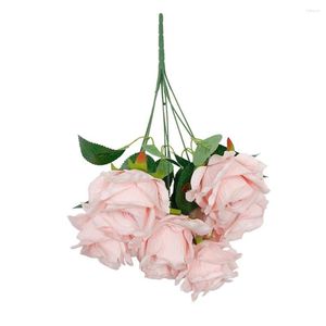 Flores decorativas falsas faça você mesmo 9 cabeças decoração para casa escritório jardim rosa de seda buquê de casamento flor artificial festa realista