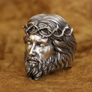 Wedding Rings LINSION 925 Sterling Silver Jesus Christ Ring Biker Rock Punk Jewelry TA400 US Size 7 16 230808