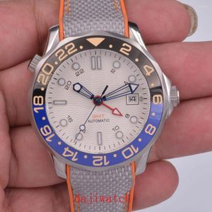 Wristwatches 41mm DEBERT Sterile Dial Stainless Steel Watch Case Sapphire Glass Automatic Men Date GMT Function Window Rotating Bezel