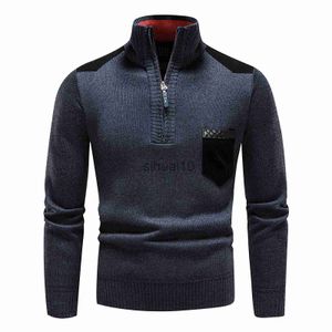 Camisolas masculinas de inverno lã masculina mais grossa qualidade masculina fina malha tops de lã meio zíper gola alta camisola quente pulôver para o inverno j230808