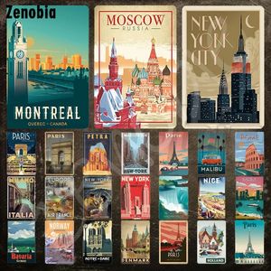 Vintage Travel Scenery Metal Sign New York City Landmark Building Tin Sign Plate City Landscape Metal Sticker Retro Plaque Decoration Home Man Cave Decor 30X20CM w01