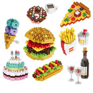 Mini bloque yapı taşları set patates kızartması coke hamburger sosisli pizza donut cafe dondurma doğum günü pastası şarap ayı yapı taşları 8+ yaş için mevcut