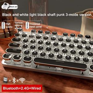 3 Mode Retro Typewriter Keyboard Mechanical Gaming Switch Media Control Rainbow Backlit Punk Round Keycaps USB Wired Computer HKD230808