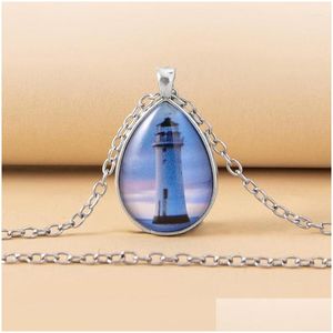Pendant Necklaces Fashion Lighthouse Water Drop Necklace Vintage Tower Teardrop Glass For Women Jewelry Accessories Delivery Dhgarden Dhkui
