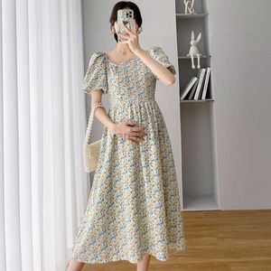 Umstandskleider Umstandsmode Mode 2022 Sommer Neu Retro Quadratischer Kragen Französischer Wind Kurzarm Elegantes Damenkleid Schwangerschaft Fotoshooting HKD230808