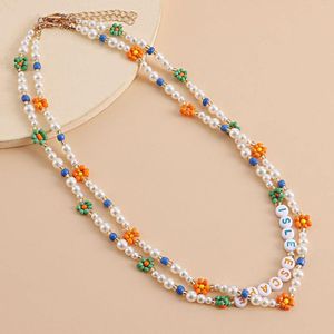 Choker Fashion Simulet Pearl for Women Bohemian Простая красочная начальная буква ожерелье для бусинки.