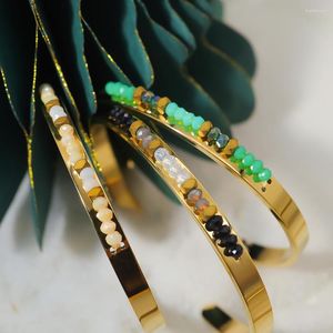 Bangle Wild Free Vintage Luxury rostfritt stål manschettarmband för kvinnor akryl stenpärlor estetiska smycken vattentät