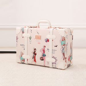 Duffel Bags Light Blue Retro Rolling Luggage with Adjustable Rod Spinner Wheels Vintage Cute Suitcase for Women Carry On 230807